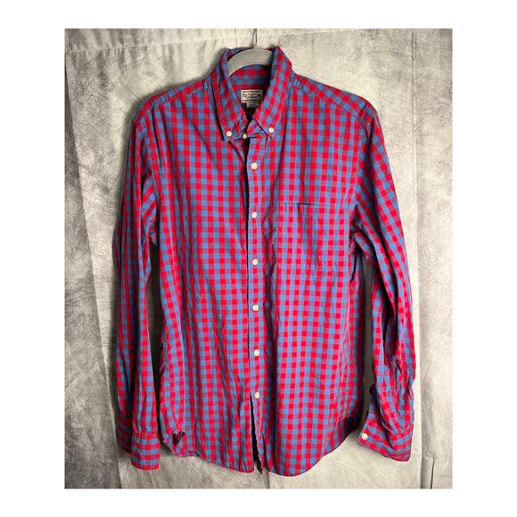 J.Crew Men’s Red Blue Gingham Button Down Shirt Long Sleeve Size Medium - Picture 1 of 6